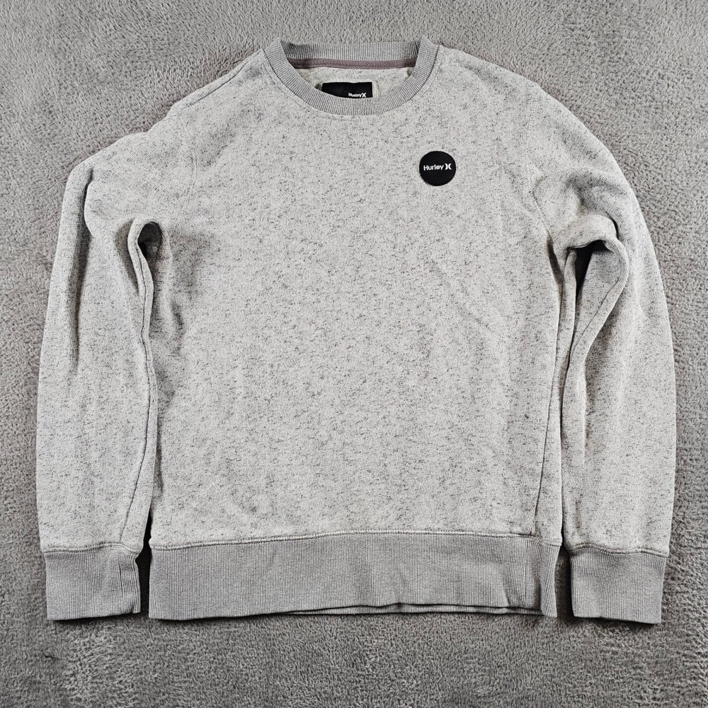 Hurley Mens Heather Gray Crewneck Sweatshirt Logo Patch Size M